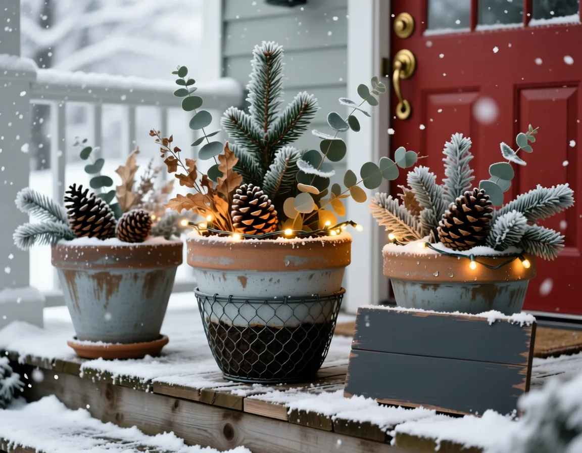 Winter Porch Pots DIY